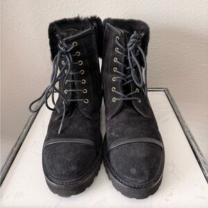 Malone Souliers Black Lace Up Fur Boots